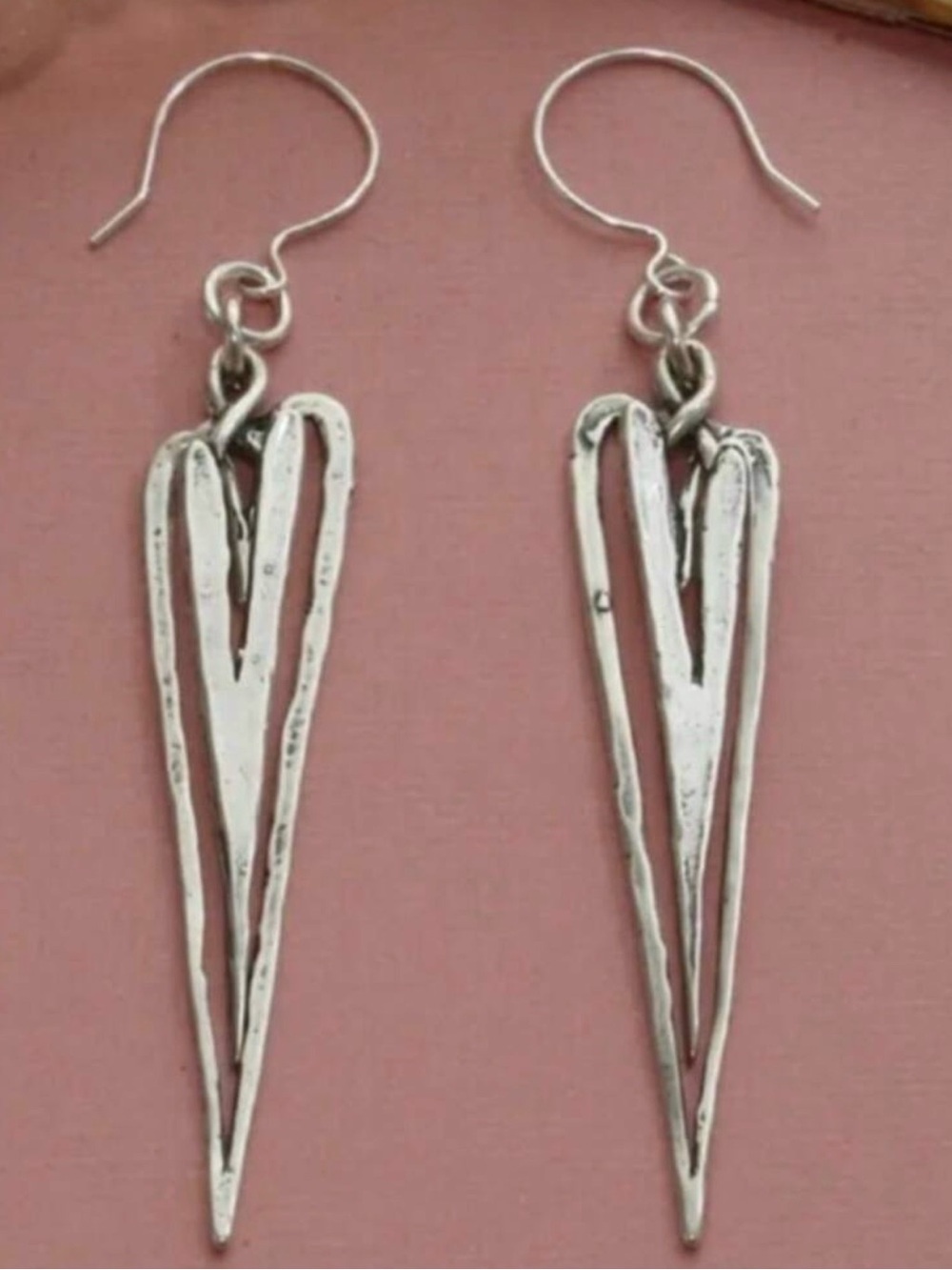 Sterling-Style Silver Heart Spike Drop Earrings
